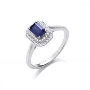 9ct White Gold Double 0.10ctw Diamond Halo Ring with 0.70ct Emerald Cut