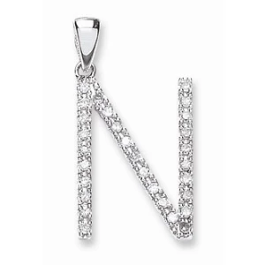 9ct White Gold 0.22ct Diamond N Initial
